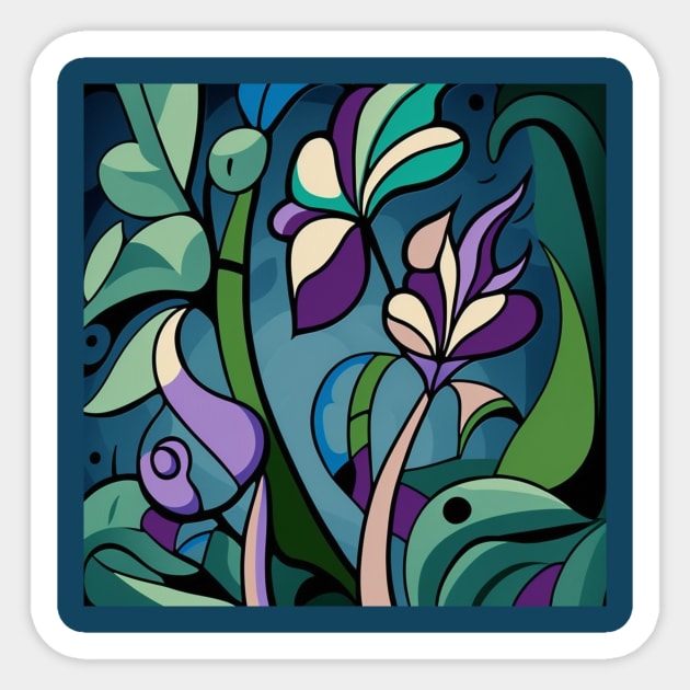 Beautiful flower image with purple and blue stained glass look. Sticker by Liana Campbell